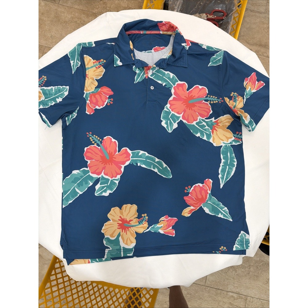 Chubbies Men's Large The Floral Reef Performance Polo Shirt Golf Beach Tropical